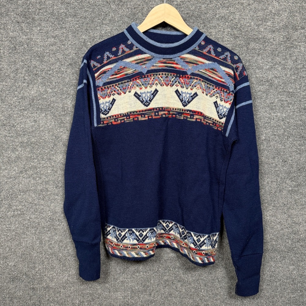Vtg JC‎ Penney Mens Size XL Sweater Blue Crew Neck Nordic Fair Isle Knit Acrylic